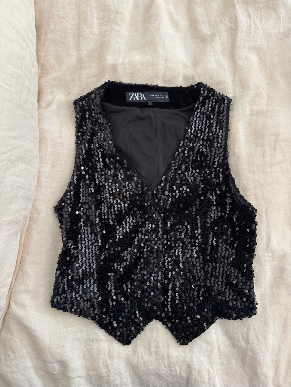 ZARA Black Sequin V-Neck Crop Top
